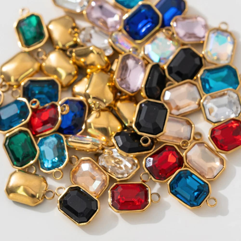 5 pendenti in cristallo con pietre preziose e strass in vetro in acciaio inossidabile, ciondoli pendenti per collane fai da te, forniture per la creazione di gioielli