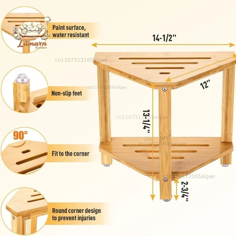 Bamboo Bathroom Stool – 2-Tier Shower Bench & Storage Shelf for Bathroom, Living Room & Entryway, Non-Slip Wooden Organizer