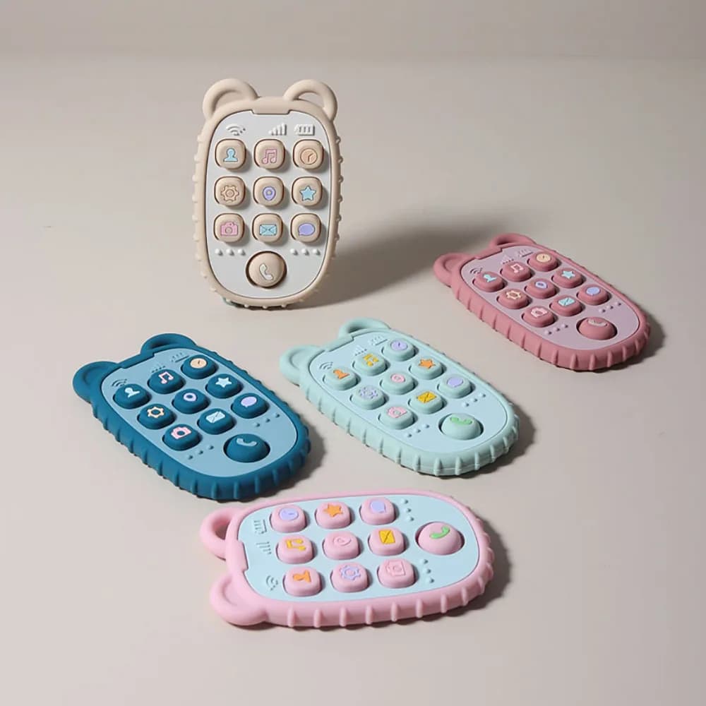 Massaggiagengive in silicone regalo per bambini a forma di telefono cellulare cartone animato carino giocattolo per la dentizione perline da masticare gomma sensoriale sollievo succhietto senza bpa