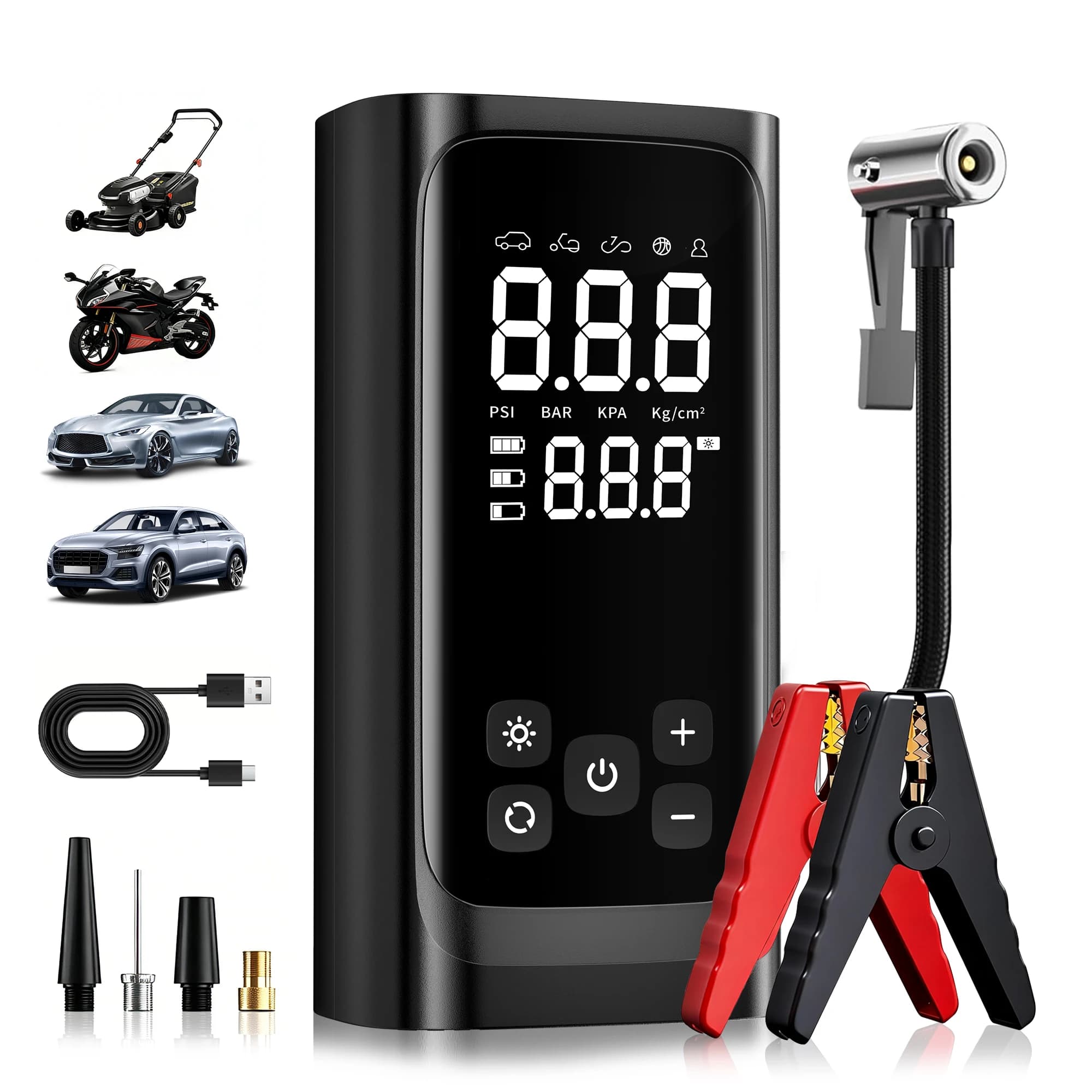 2-in-1 Car Emergency Power C12, 12000mAh Multifunctional Stable Works In Extreme Weather, jump starter,tire inflator,12V
