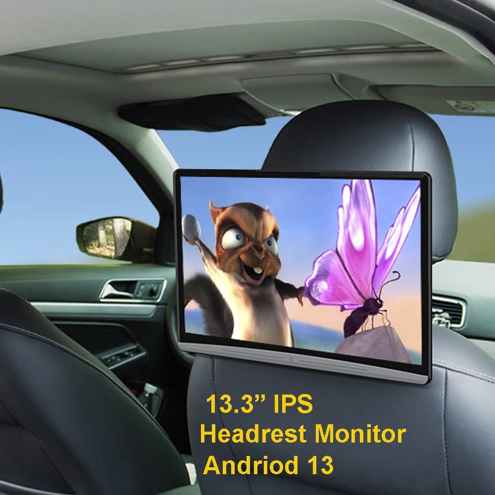 13.3" IPS Car Headrest Monitor Android 14 Tablet PC UHD 4K 1080P Video WIFI Bluetooth USB HDMI Airplay RAM 2G+32GB ROM