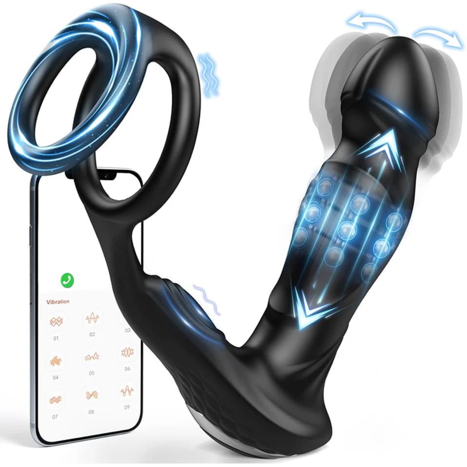 APP Controlled Rolling Bead Prostate Massager 9 Spinning Beads Pulsating Vibrating Magnetic Charge Silicone P‑Spot Stimulator