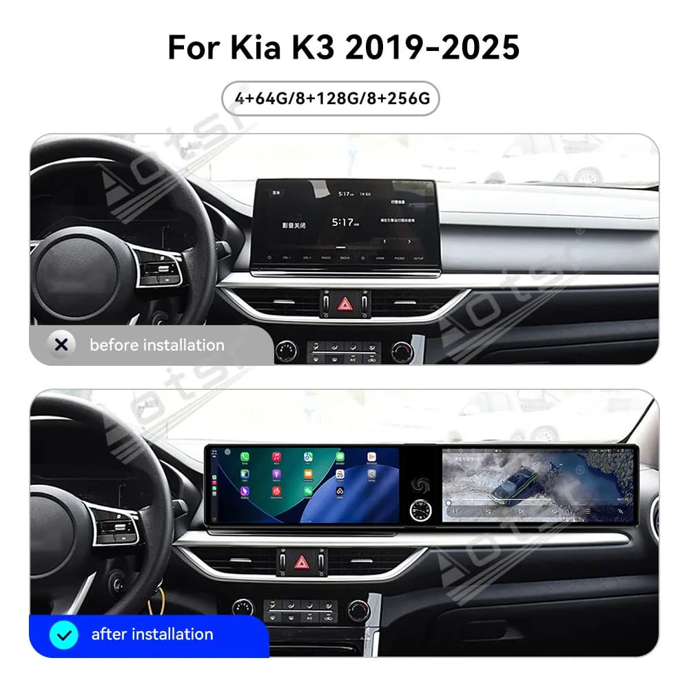 12.3'' Dual Screen Car Radio For Kia K3 Cerato 2019-2025 Car Multimedia Video Player GPS Navigation Carplay Unit WIFI Car Radio