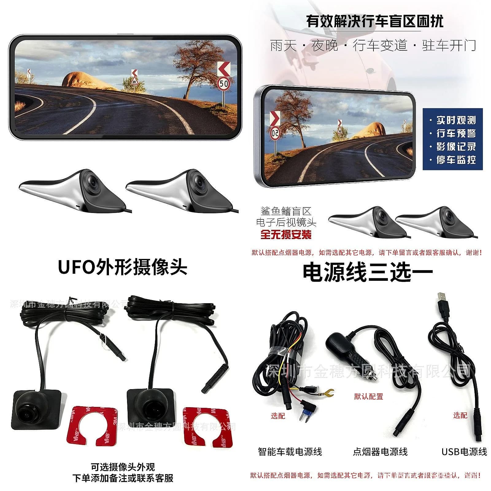 1080P 6.25 inch Electronic Rearview Mirror Dash Cam Left Right Blind Spot System Shark Fin Camera