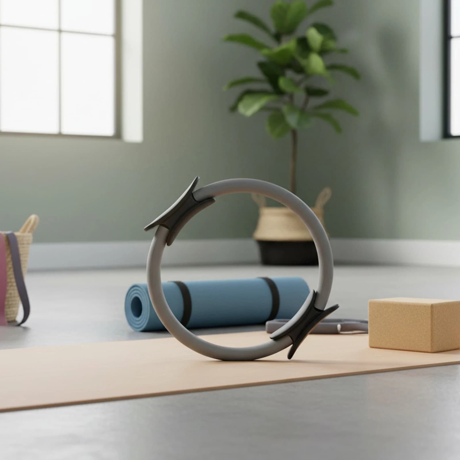 Anello per Pilates con Maniglie Antiscivolo per Allenamento del Core (Grigio Chiaro)
