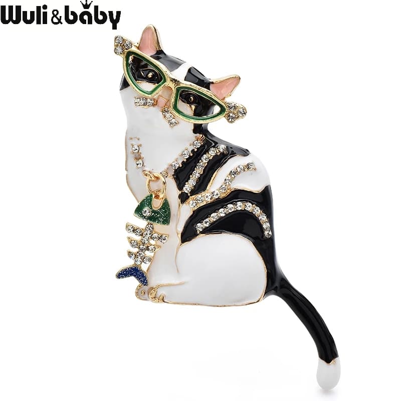 Wuli & baby Cool Wear Lisca di Pesce Gatto Spille In Lega di Smalto Bella Animale Domestico Spilla Spilli Per Vestiti delle Donne Zaino Gioielli Regali