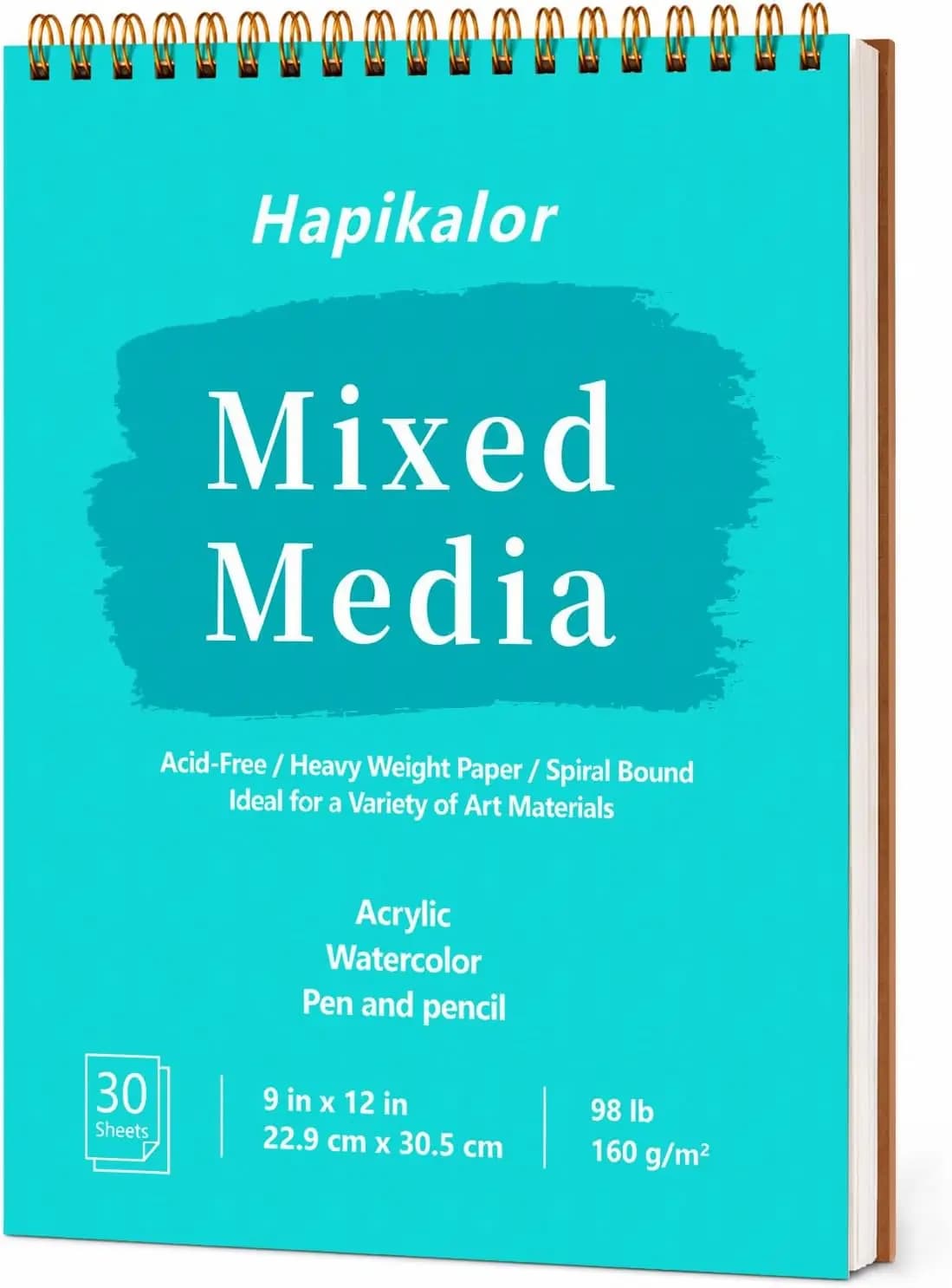 Sketch Book Mixed Media Pad - 9' x 12' Top Spiral Bound Sketch Pad, 30 Sheets 98lb/160gsm Acid-Free Drawing Paper, Light Waterco