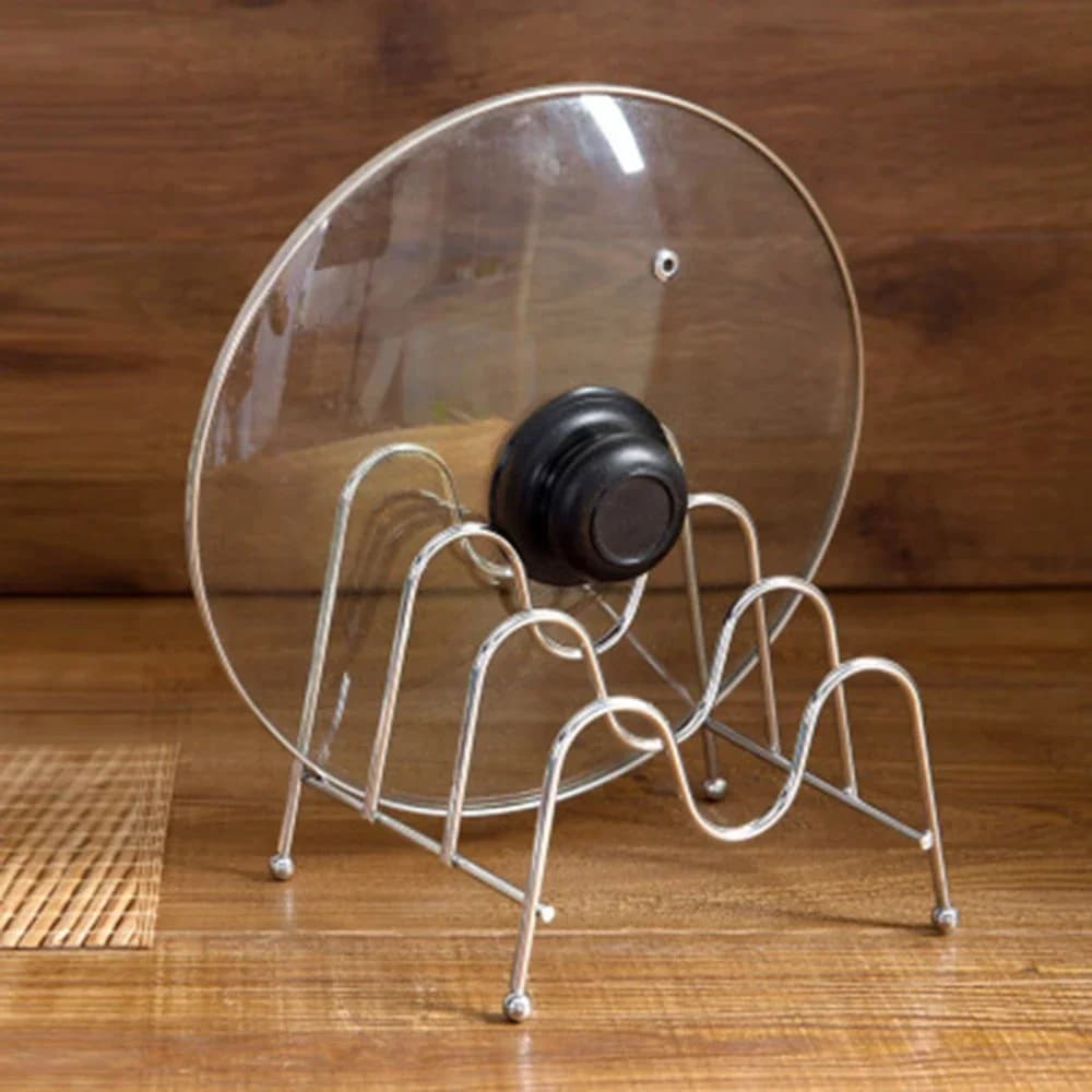 Scaffale per coperchio per pentola pieghevole a 3 scomparti, coperchio per pentola da cucina in acciaio inossidabile, supporto per tagliere, supporto per coperchio per pentola