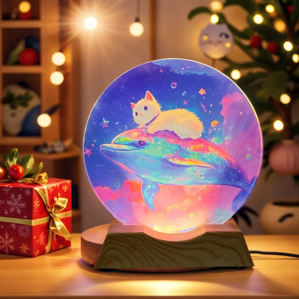 Base per striscia luminosa notturna a LED in cristallo per gatti e delfini - Lampada decorativa in vetro alimentata tramite USB, adatta per camere da letto, soggiorni, uc