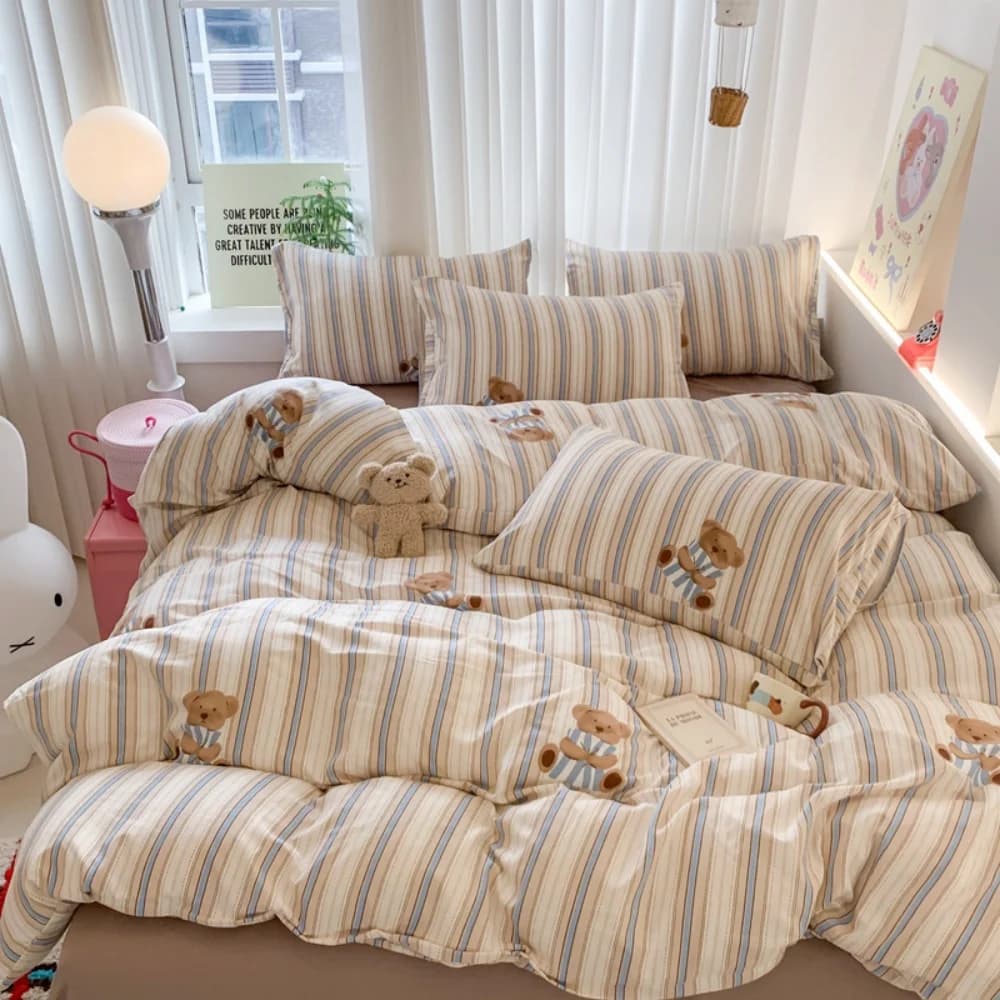 Class A Knit Bed Linen Set, Floral Style, Soft Double Yarn Set, Four Pieces, Cover Set, Bed Sheets, House Gift