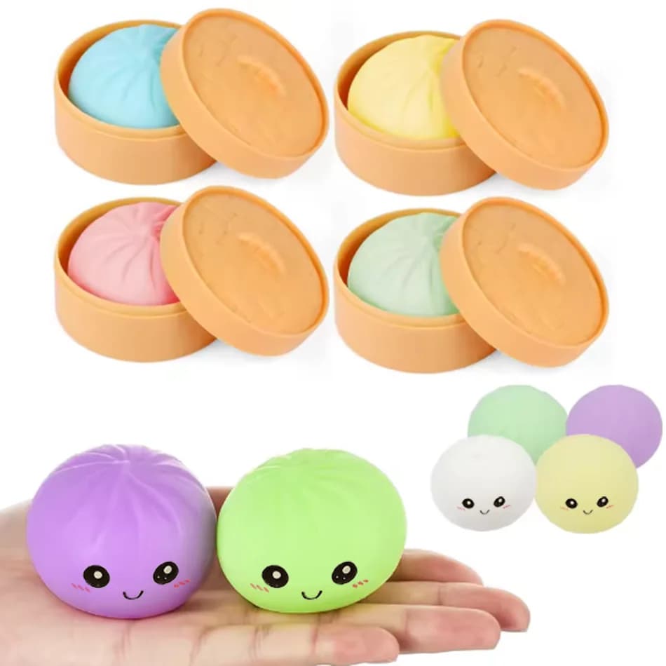 Squishy Antistress Colorati a Forma di Raviolo, Giocattoli Sensoriali Fidget, Simulazione Cibo, Squishies a Forma di Panino al Vapore, Palline di Pasta Spremibili, Regalo
