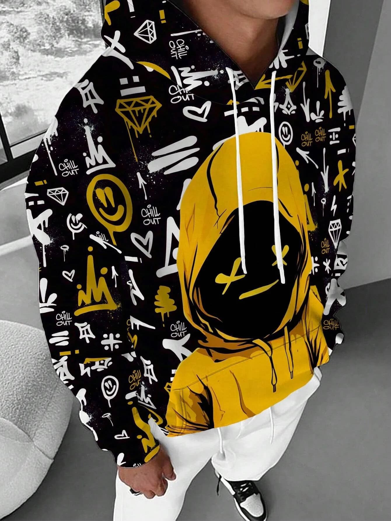 Men's hooded street-style printed fall/winter fashionable casual hoodie for outdoor streetwear