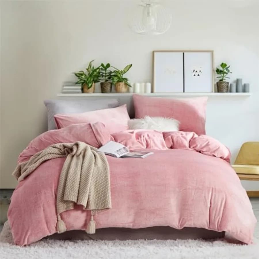 Set Copripiumino in Velluto Soffice e Caldo, Misura Blush, per Inverno, in Morbido Flanella, per Neonati, 104" x 90", Lussuoso e Accogliente in Peluche