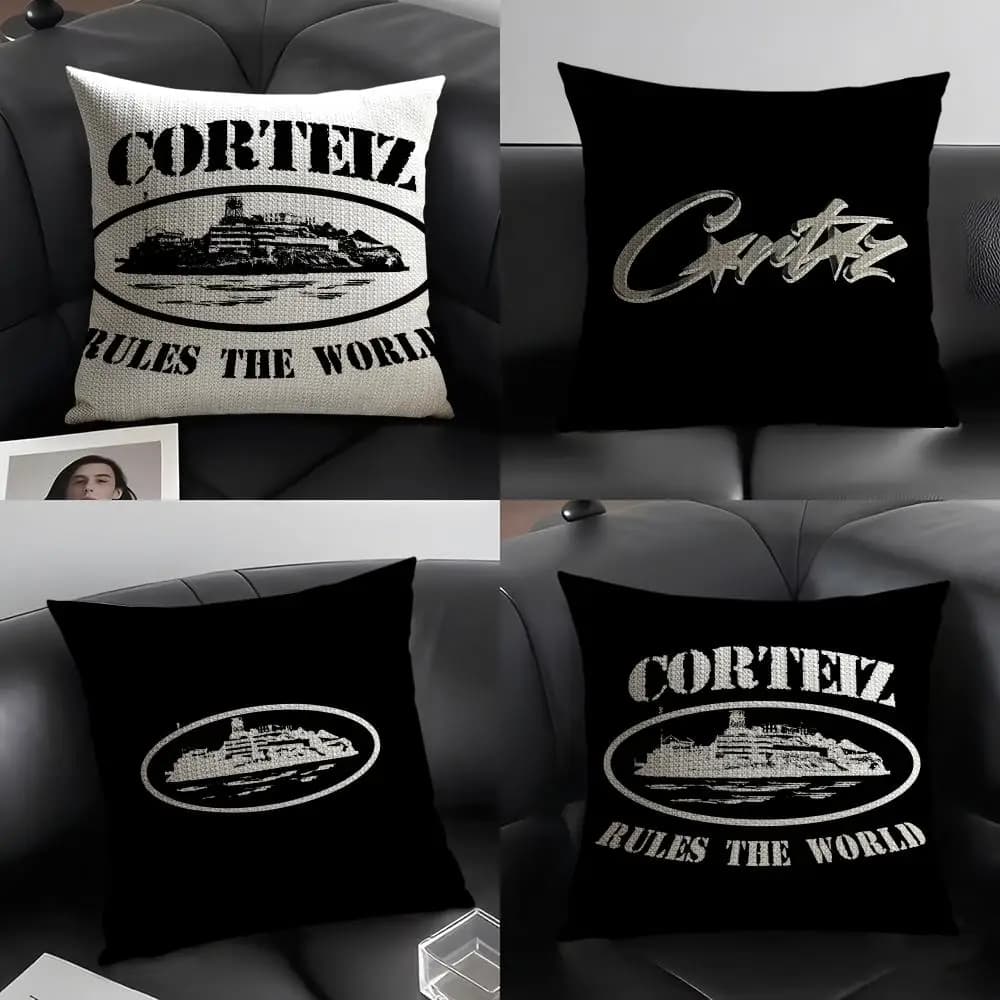 C-Corteiz Brand Cushion Cover Natural Linen Organic Fabric Double-Sided Printing Sofa Home Decor Gift Pillow Case