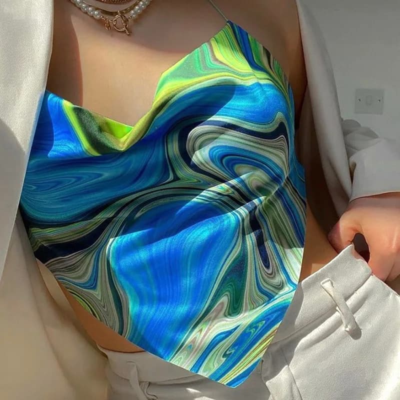Y2K Bandana Print Halter Tops Women Summer Sleeveless Crop Tops Harajuku Aesthetics Corset Tops Sexy Backless Bandage Camisoles