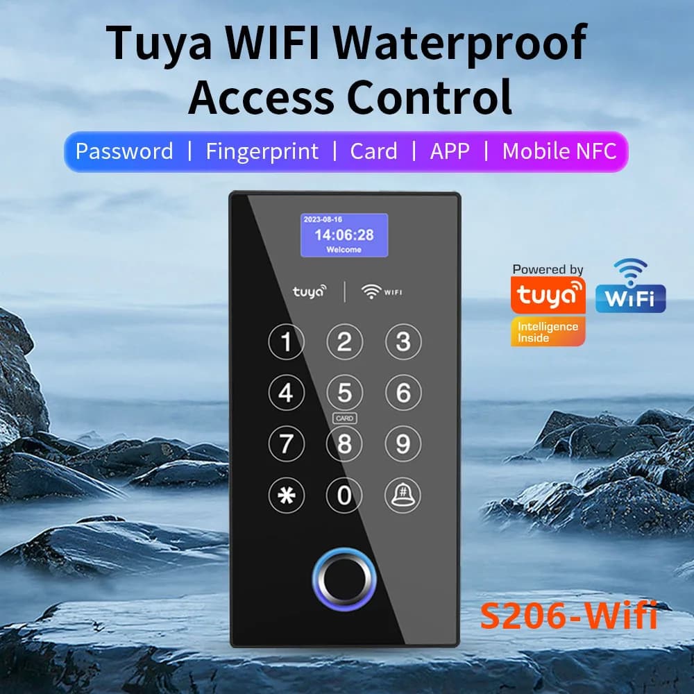 Tastiera di Controllo Accessi con Impronta Digitale Wi-Fi, Apriporta Remoto Impermeabile per Esterni, Scheda NFC RFID 13.56Mhz, App e Password Compatibili con Tuya