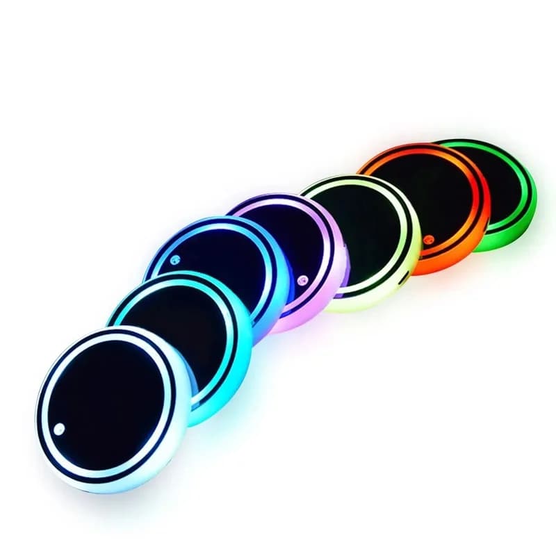 7 Colors LED Car Cup Holder Coaster Lights, USB Rechargeable Glowing Drink Mats, Waterproof Anti-Slip, Interior Ambient Decorati