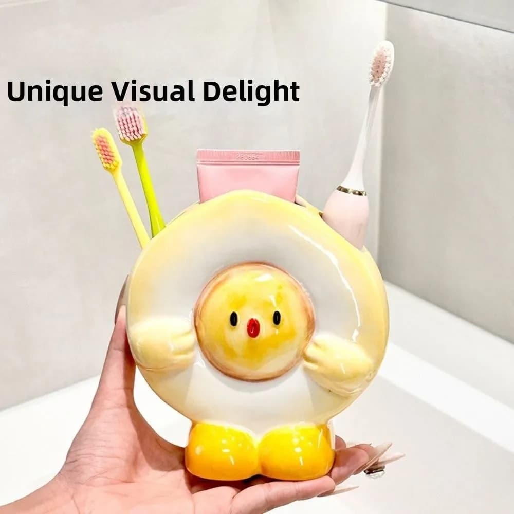Ceramic Egg Shaped Toothbrush Holder Cartoon Creative Toothpaste Toothbrush Rack Stable Waterproof Electric Toothbrush Stand