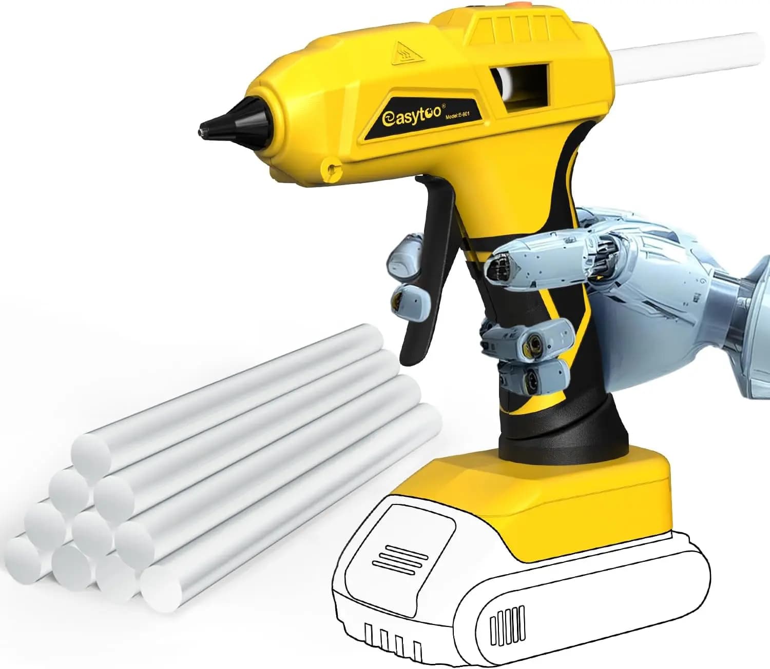 Cordless Hot Glue Gun for Crafts, Compatible with 20V Battery, Fast Heating, 10 Glue Sticks Included