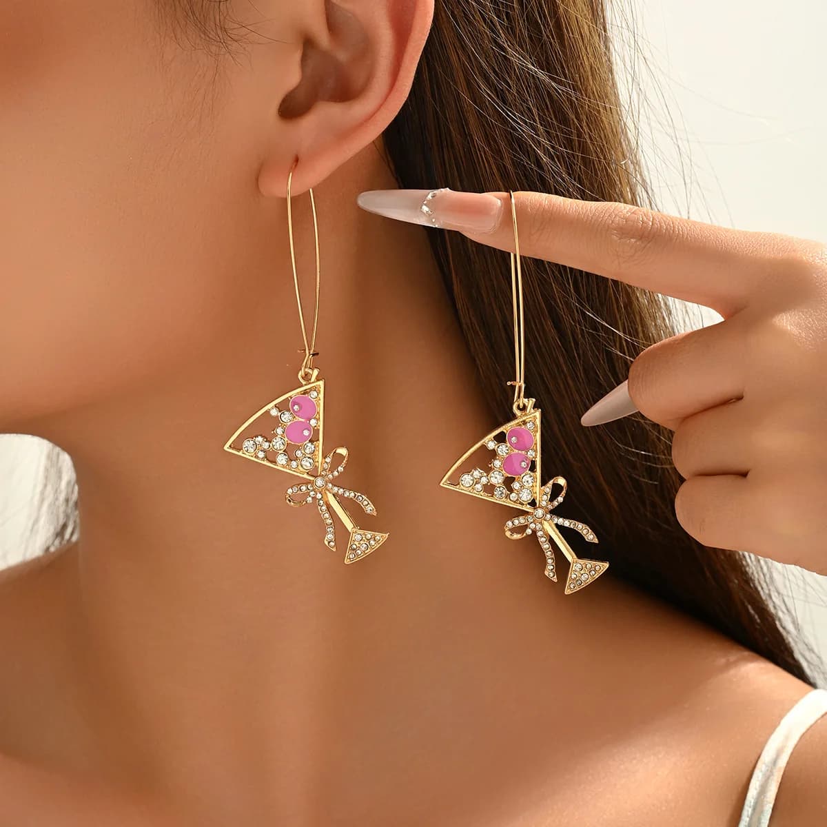 Geometric bow inlaid rhinestone design earrings versatile light luxury stud earrings temperament earrings