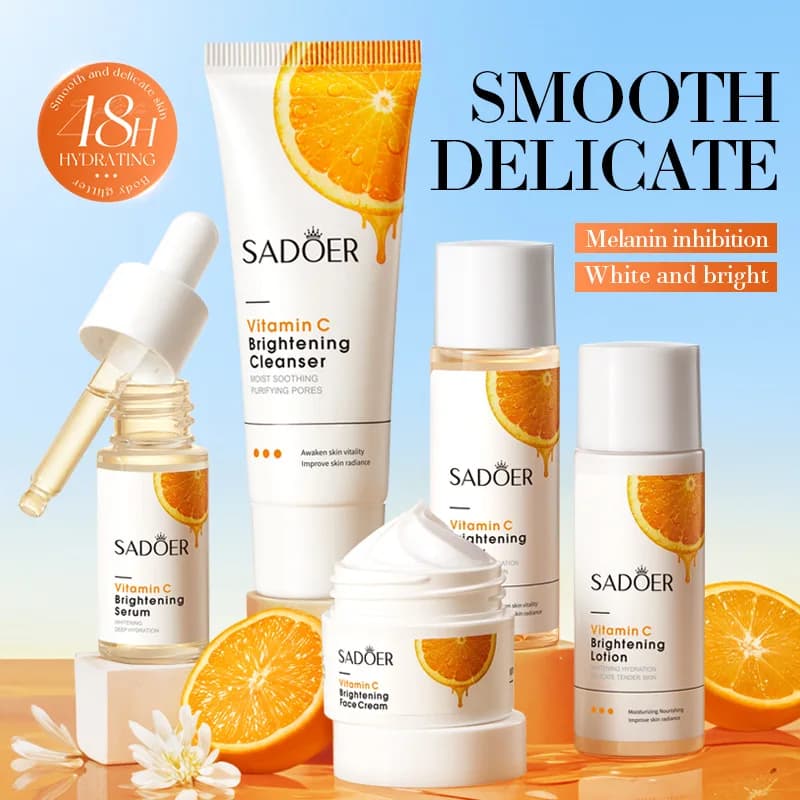 SADOER Skin Care Set for Vitamin C Detergent for Face Tonic Face Cream Siero Whitening Anti-wrinkle Hydrating Travel Set