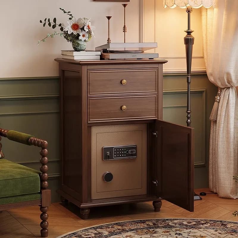 Comodino intelligente, cassaforte, piccolo armadietto domestico integrato con serratura a impronta digitale, cassaforte in legno massello per camera da letto