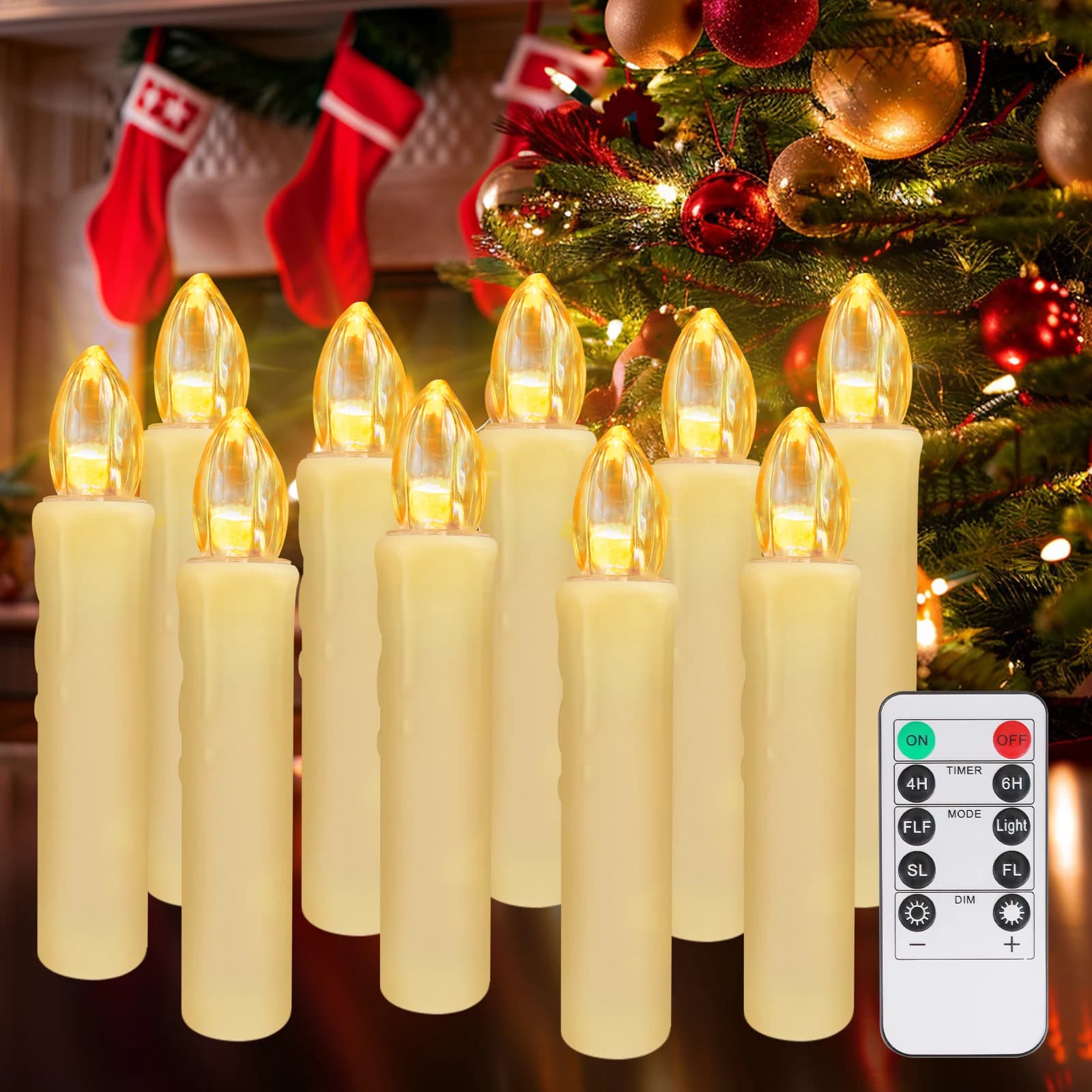 10/20/30Pc LED sfarfallio senza fiamma 12CM cono Clip-On candele Timer a goccia telecomando Cordless albero di natale decorazioni per le vacanze