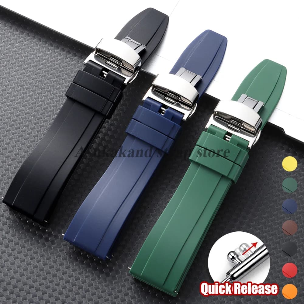 Cinturino in Silicone per Orologi 18mm 20mm 22mm 24mm per Seiko e Rolex, Sgancio Rapido, Fibbia a Farfalla, Cinturini in Gomma Tropic per Uomo e Donna