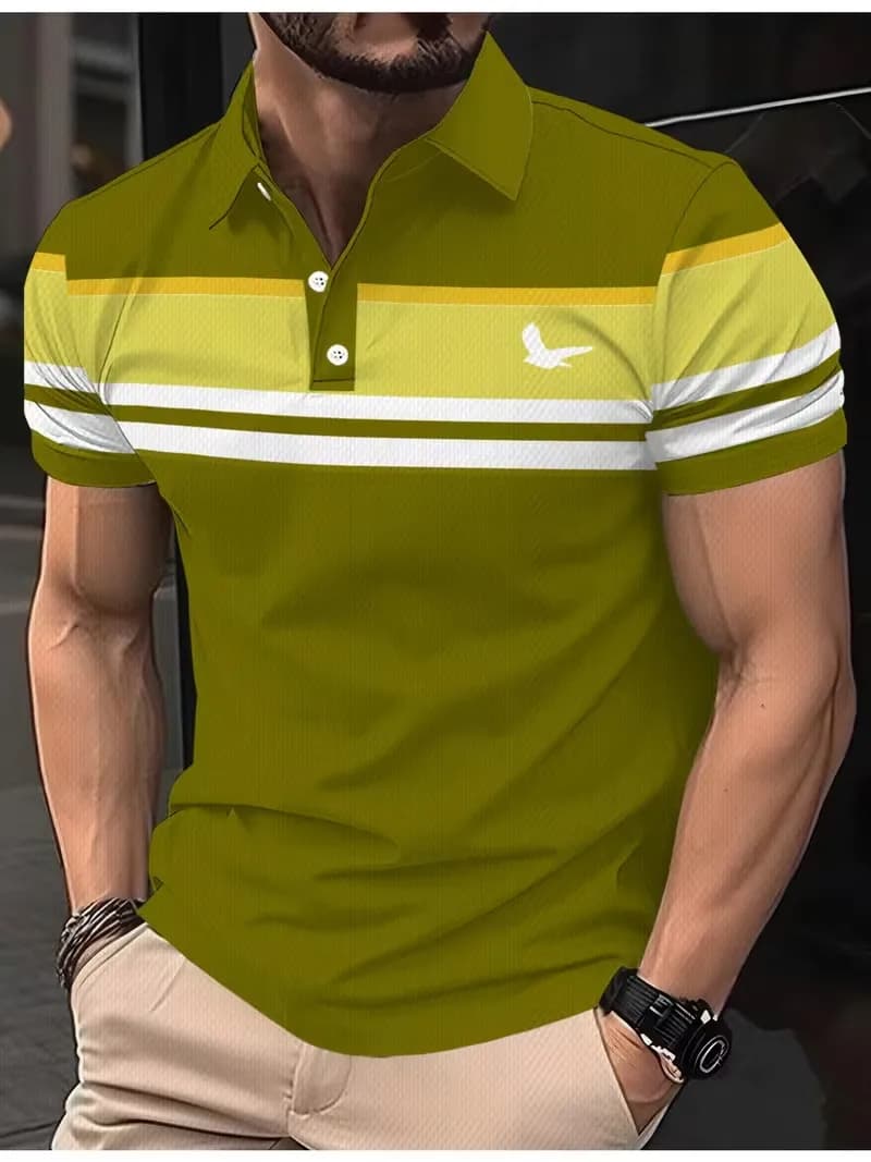 Polo a maniche corte da uomo, color block, con collo a revers, casual, da golf, traspirante, ad asciugatura rapida, per l'estate