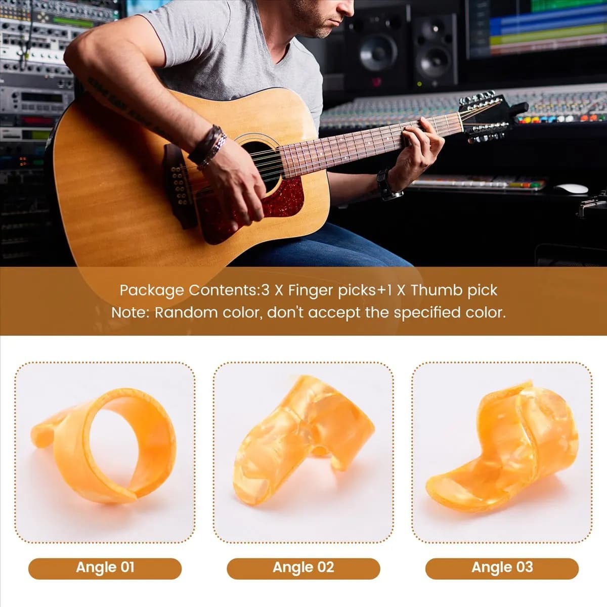 *N21R 3 plettri da dito + 1 plettri per pollice in plastica per chitarra