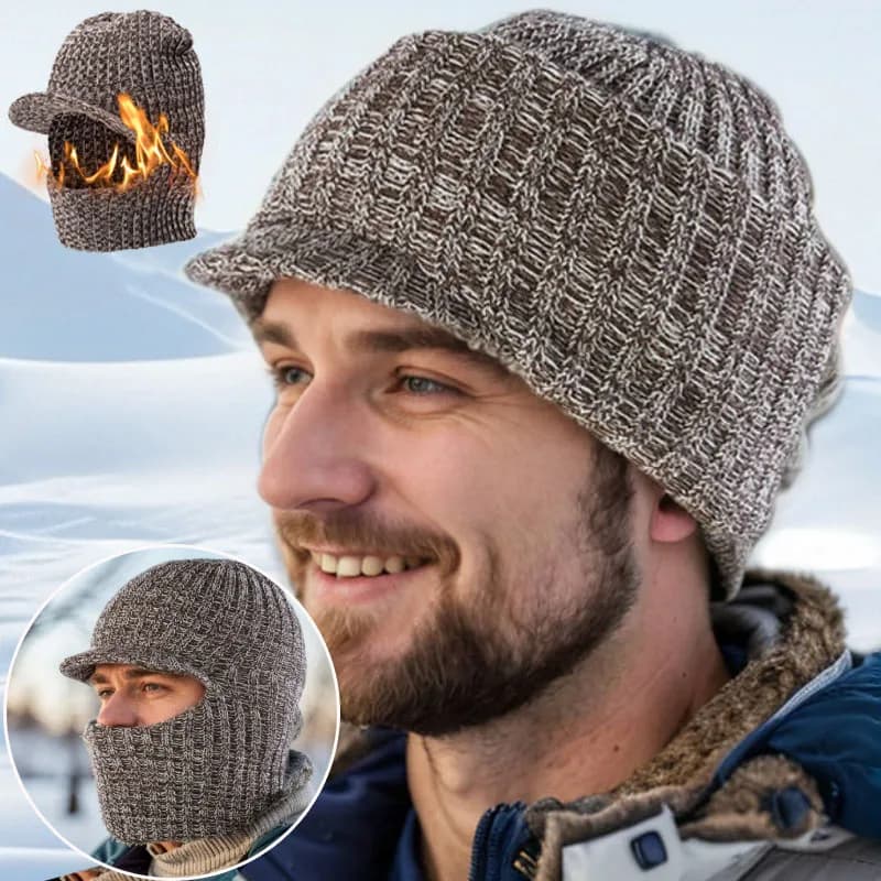 Inverno 2 in1 Maschera Berretti Cappelli Caldo di lana lavorato a maglia Cappelli a tesa corta Antivento Solido Full Face Sci Cofano Ciclismo Paraorecchie Cap