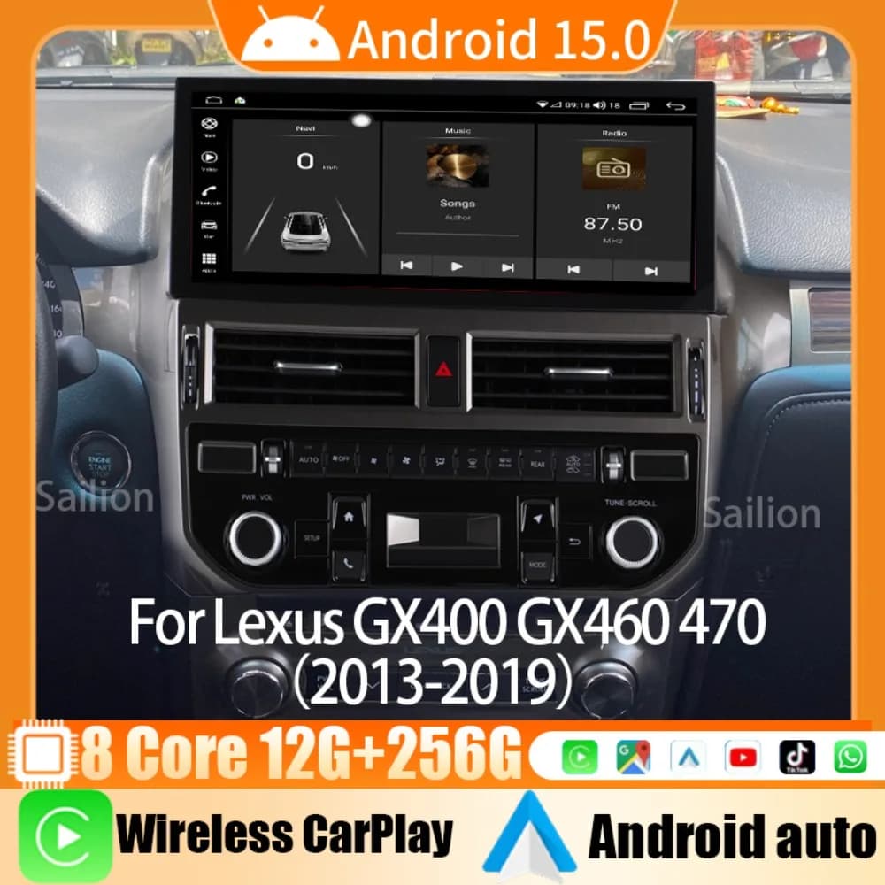 12.3" New Touchscreen For Lexus GX400 GX460 470 2013-2019 Car Multimedia Player Android15 Wireless Carplay SWC Screen 4G WiFi
