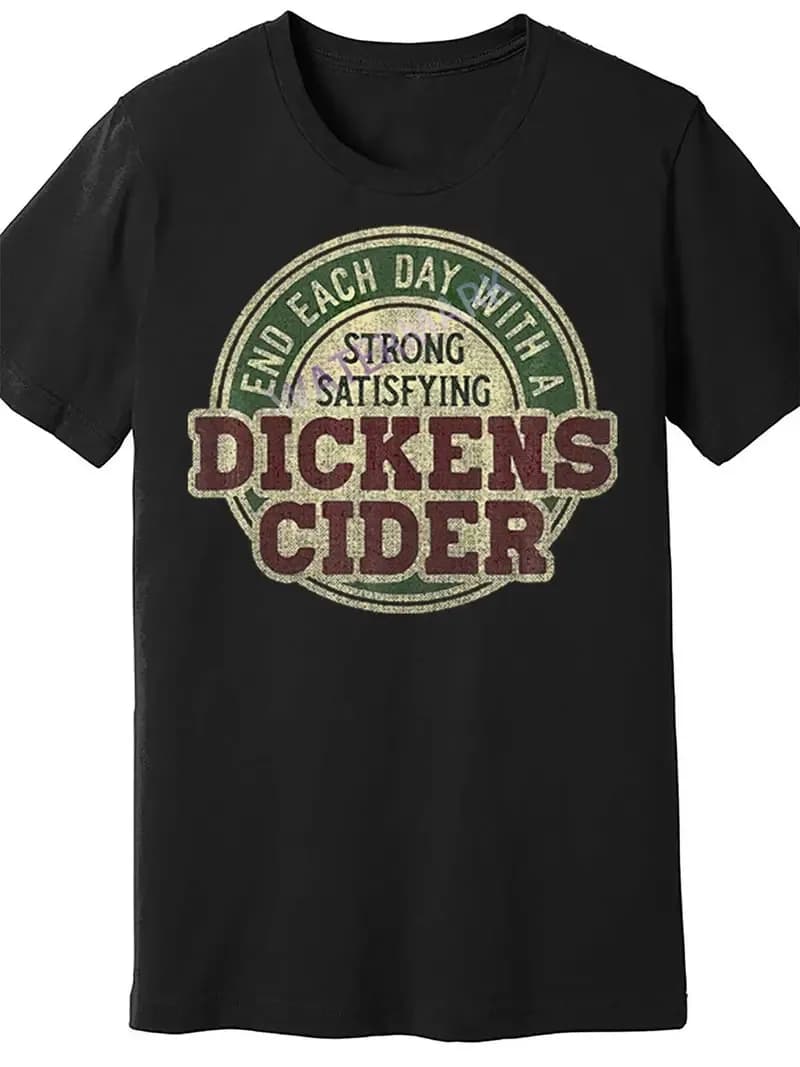 T-shirt divertente da uomo 'Dickens Cider' in cotone 100% | Manica corta, nero, Heat T