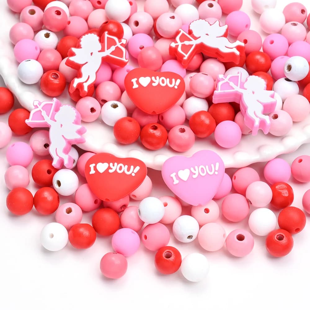 84 pezzi di grado alimentare cartone animato amore rotondo massaggiagengive per bambini perline in silicone ciuccio clip catena perline allentate per creazione di gioielli fai da te