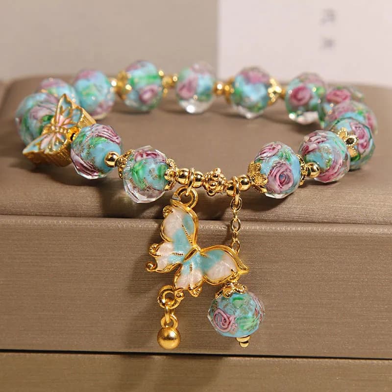 Braccialetti in Vetro Rose Garden alla Moda, Gioielli di Lusso Leggero con Ciondoli a Farfalla per Donne, Braccialetti di Alta Gamma
