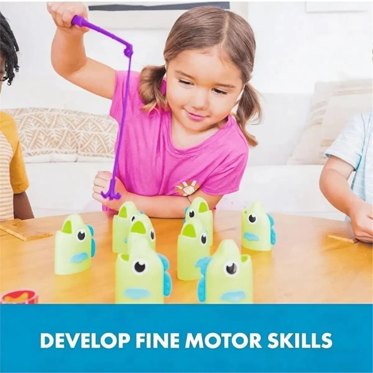 (LBER) Gioco da Tavolo di Pesca Genitore-Figlio con Set di Ganci Retrattili Stampati in 3D, Giocattoli Educativi Interattivi a Tema Pesca per Bambini