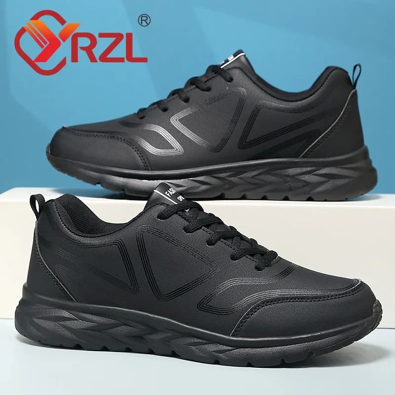 YRZL Scarpe da corsa da uomo in pelle artificiale impermeabili leggere antiscivolo comode scarpe da ginnastica atletiche per uomo che cammina