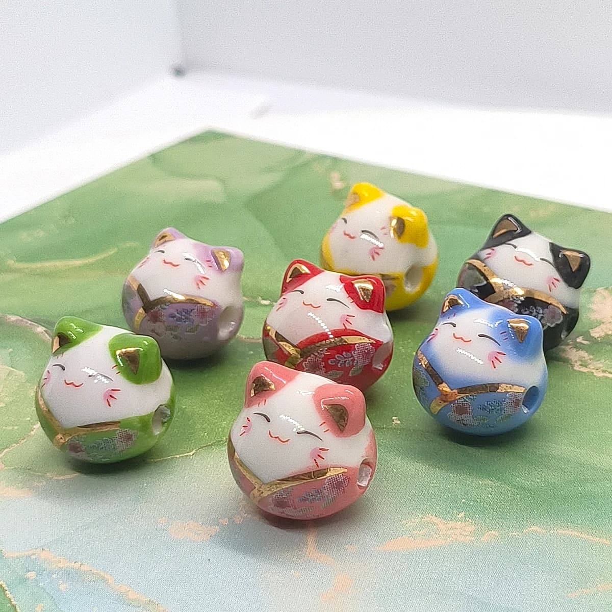 15mm 6 pezzi cravatta perline di ceramica a forma di gatto fortunato per braccialetto fai da te portachiavi collana regali accessori perline