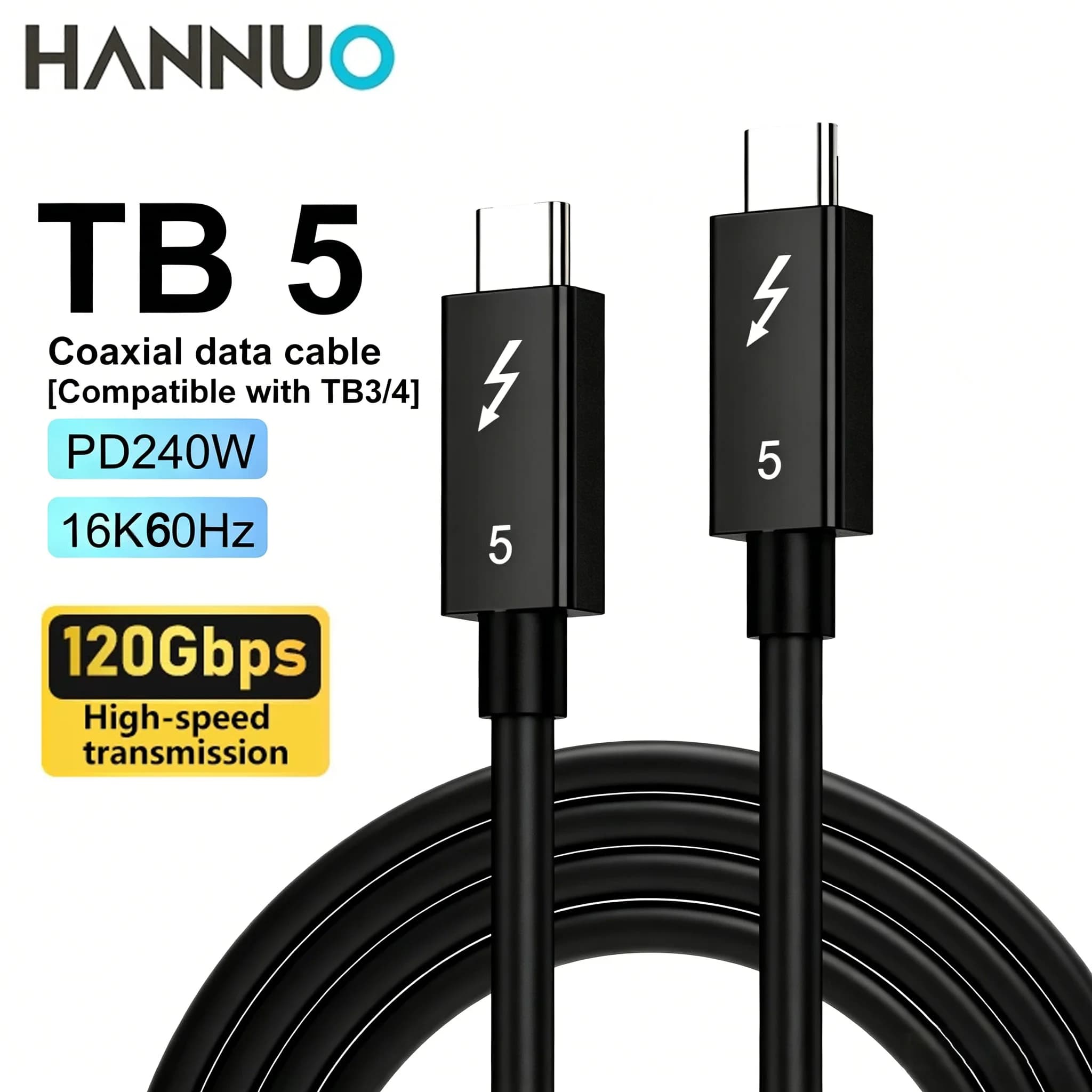 HANNUO Thunder-bolt 5 Cable 120Gbps Data Sync 240W Fast Charging 16K USB4 Type C Cable For Pc Audio Transmission UsbC Data Cable