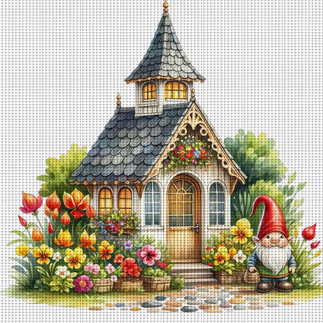 1 pezzo 46X46cm/18.11X18.11 pollici, kit fai da te per punto croce con stampa 11CT, Cottage primaverile, set di punto croce rilassante per principianti adulti