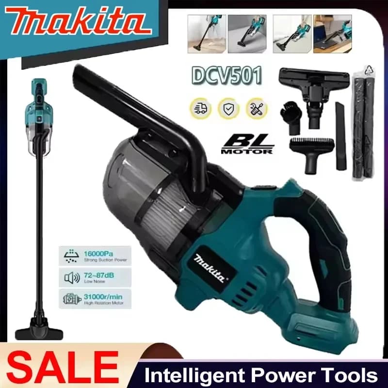 Aspirapolvere Elettrico Portatile Makita a Batteria con LED, Strumento di Pulizia per Uso Domestico e Industriale, Compatibile con Batterie da 18V