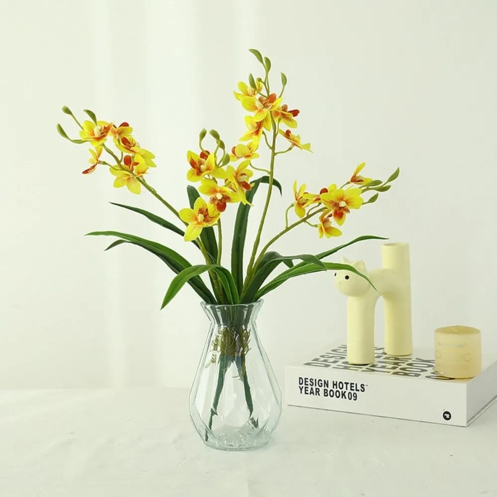 New 2 Fork Artificial Orchid Flower Floral Display Pink Artificial Faux Plants Simulation Fake Silk Flower Flower Arrangement