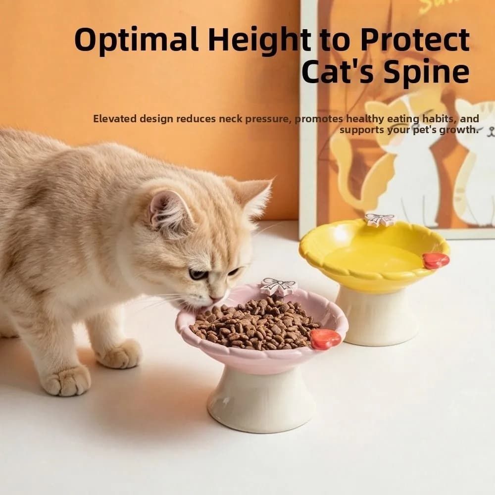 Ceramic Elevated Cat Bowl Cute Anti Slip Pet Food Water Bowl Large Caliber Anti-Vomiting Cat Feeding Station Wet Dry Food