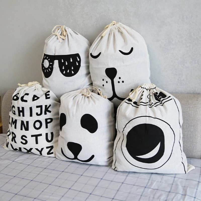 Bag for linen and cotton Backpack with animal strips Bag for storing toys for cartoons Bag for dirty clothes with coulisse Organizer case