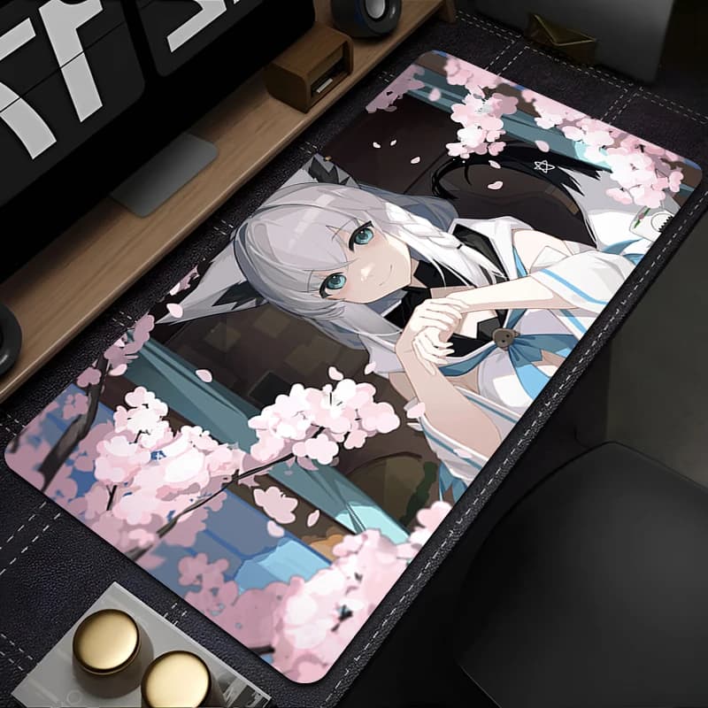 Tappetino per Mouse da Gaming XXL con Motivo Anime Sakura Fox Girl, Grazioso Tappetino Floreale Primaverile per Scrivania, Antiscivolo in Gomma per Tastiera da Ufficio