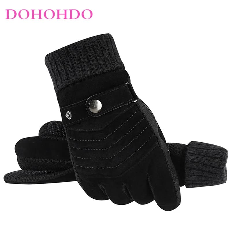 Guanti neri Guanti touch-screen in pelle di maiale Guanti da moto invernali da uomo per equitazione all'aperto Guanti in pelle caldi antivento e resistenti al freddo