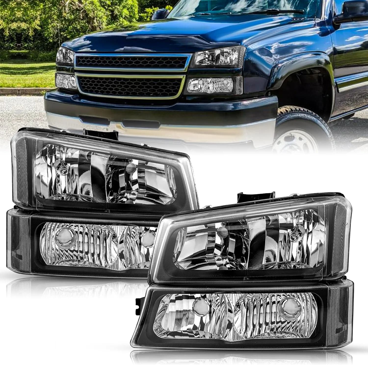 Fari anteriori neri per Chevrolet Silverado 2003-2006, sinistro e destro