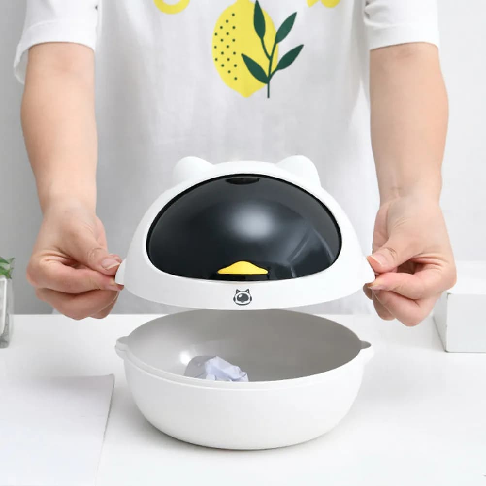 Decorative Space Cat Garbage Can Small Tabletop Trash Bin Compact Waste Bucket for Bedroom Closet Desk Craft Room Office Living