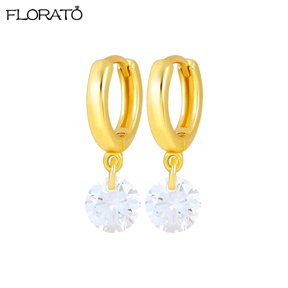 Fashion Gold Color Hoop Earrings for Women Minimalist Style 925 Silver Needle Round Zircon Drop Earrings Stacked Wear Jewelry