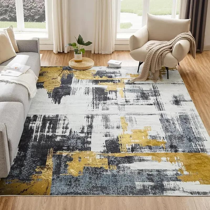 VIKAMA Modern Abstract Large Living Room Rug, Anti-Slip Sofa Floor Mat, Easy-Care Bedroom Bedside Carpet for Home Decoration